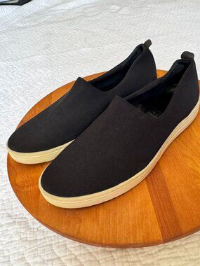 ECCO Scuba Stretch Slip‑On Loafers Black Leather Lined Tan Sole Size 39